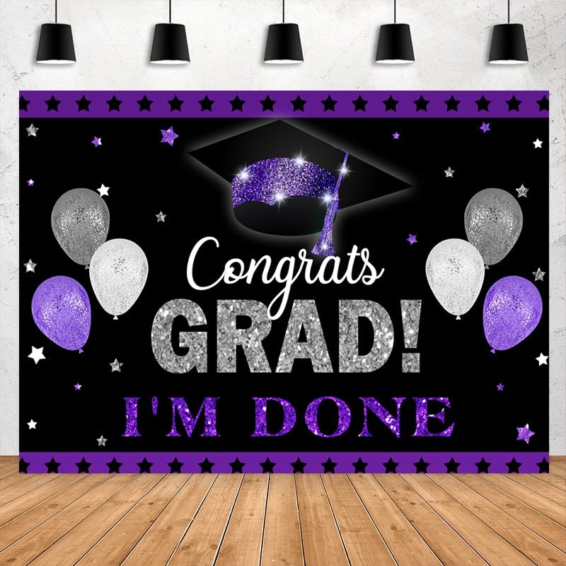 Lofaris Purple And Silver Glitter Ballons Grad Party Backdrop