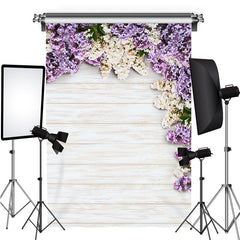 Lofaris Purple And White Cute Flowers Wooden Spring Backdrop