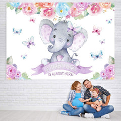 Lofaris purple baby elephant red florals shower backdrop