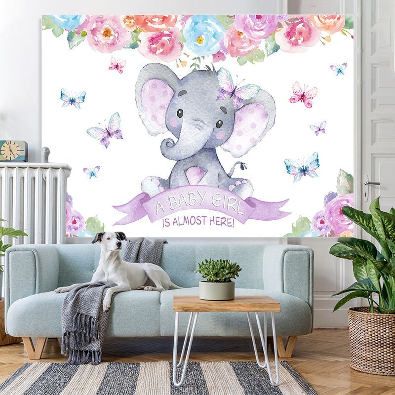 Lofaris purple baby elephant red florals shower backdrop
