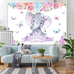 Lofaris purple baby elephant red florals shower backdrop