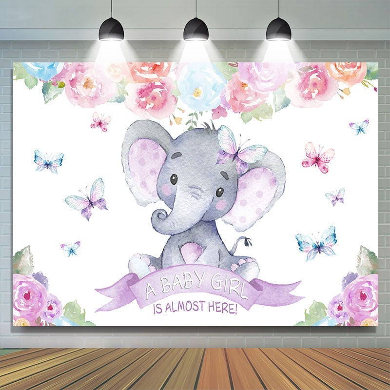Lofaris purple baby elephant red florals shower backdrop