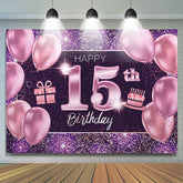 Lofaris Purple Balloons Glitter Gifts 15th Birthday Backdrop