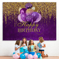 Lofaris Purple Balloons Gold Glitter Happy Birthday Backdrop