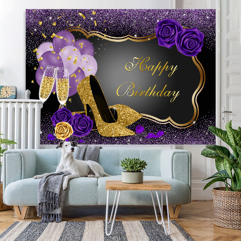 Lofaris Purple Balloons Rose Happy Birthday Backdrop For Girl