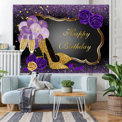 Lofaris Purple Balloons Rose Happy Birthday Backdrop For Girl