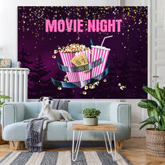 Lofaris Purple Black Sky With Star Movie Night Popcorn Backdrop