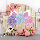Lofaris Purple Blue Pink Unicorn Floral Wood Birthday Backdrop