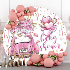 Lofaris Purple Car With Roses Teddy Circle Baby Shower Backdrop