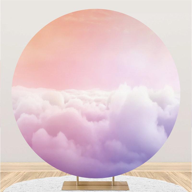 Lofaris Purple Cloud Sky Round Baby Shower Decoration Backdrop