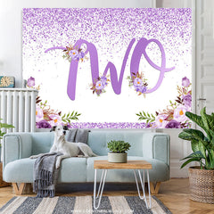 Lofaris Purple Dots And Flowers Happy 2Nd Birthday Backdrop