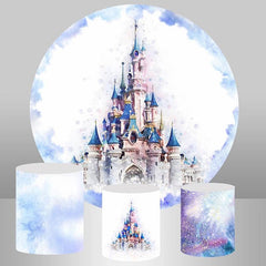 Lofaris Purple Dream Castle Girls Round Birthday Party Backdrop