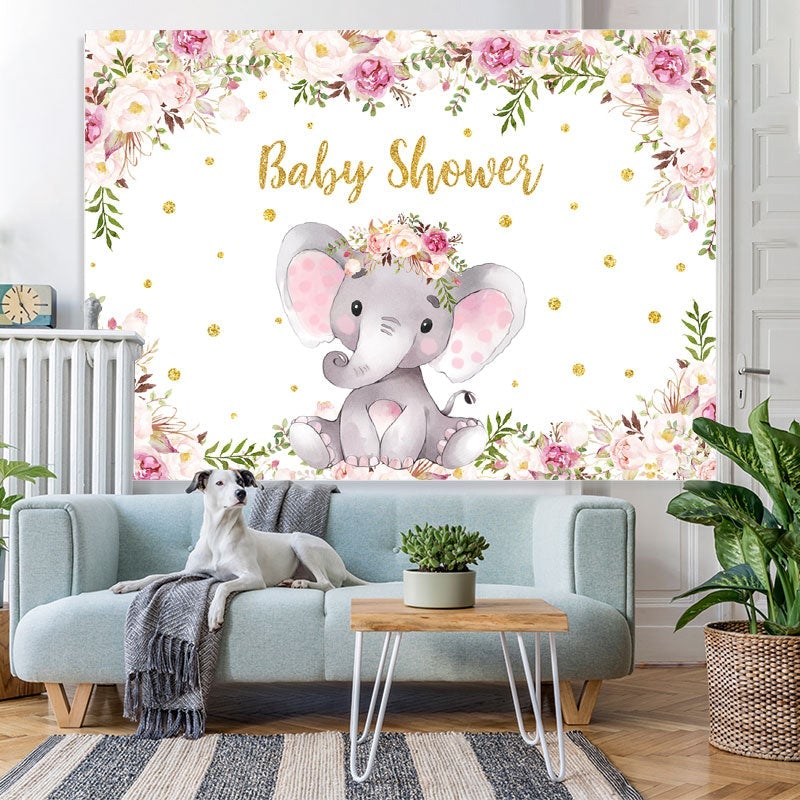 Lofaris Purple Floral Elephant Baby Shower Backdrop for Girl