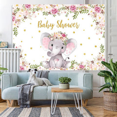 Lofaris Purple Floral Elephant Baby Shower Backdrop for Girl