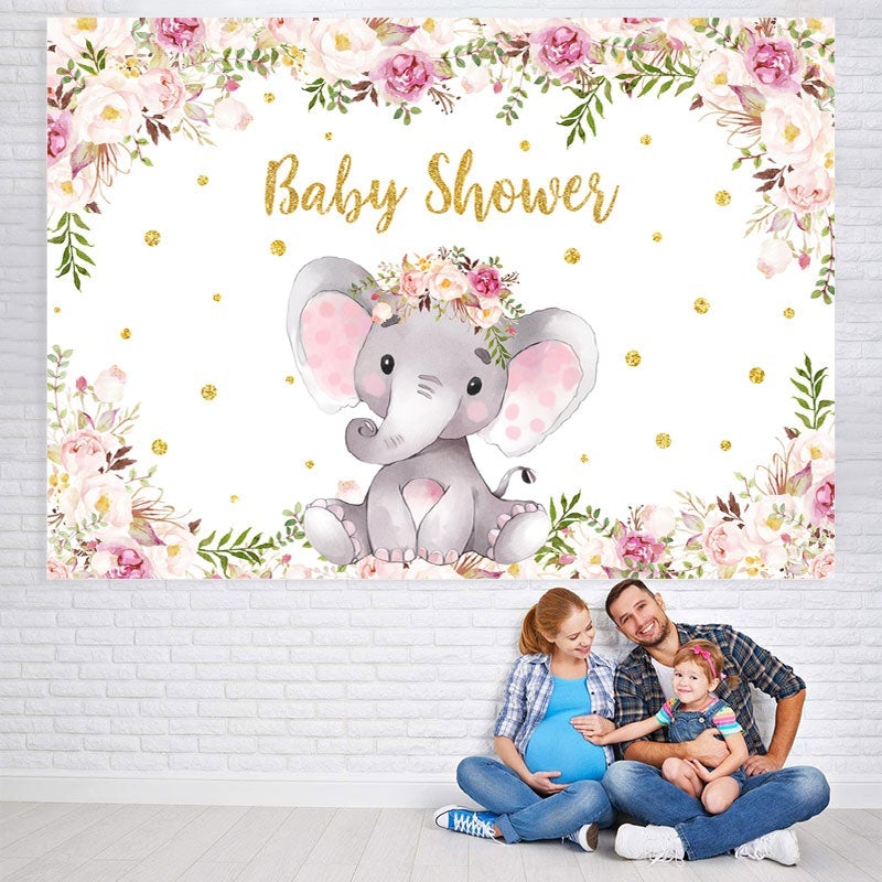 Lofaris Purple Floral Elephant Baby Shower Backdrop for Girl