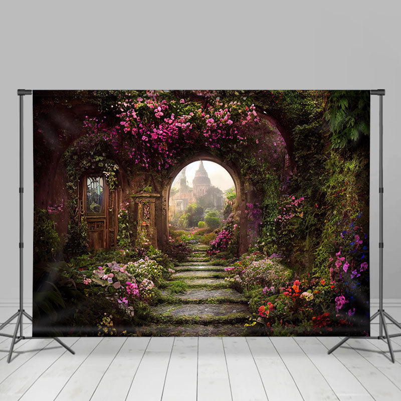 Lofaris Purple Floral Gate Castle Spring Party Backdrop