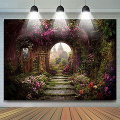Lofaris Purple Floral Gate Castle Spring Party Backdrop