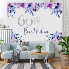 Lofaris Purple Floral Glitter Happy 60Th Birthday Backdrop