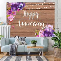 Lofaris Purple Floral Khaki Wooden Happy Birthday Backdrop