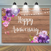 Lofaris Purple Floral Khaki Wooden Happy Birthday Backdrop