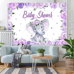 Lofaris Purple Flowers Lovely Elephant Baby Shower Backdrp