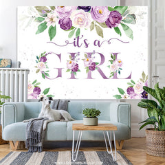 Lofaris Purple Flowers With Leaf Baby Shower Backdrop For Girl