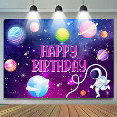 Lofaris Purple Galaxy Cute Planet Pink Happy Birthday Backdrop
