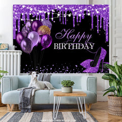 Lofaris Purple Glitter Balloons Heels Happy Birthday Backdrop