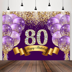 Lofaris Purple Glitter Diamond Balloon 80th Birthday Backdrop