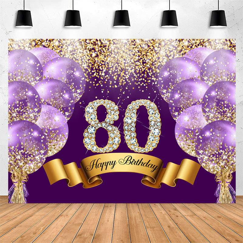 Lofaris Purple Glitter Diamond Balloon 80th Birthday Backdrop