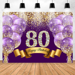 Lofaris Purple Glitter Diamond Balloon 80th Birthday Backdrop