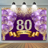Lofaris Purple Glitter Diamond Balloon 80th Birthday Backdrop