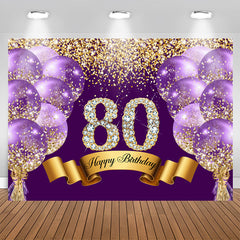 Lofaris Purple Glitter Diamond Balloon 80th Birthday Backdrop