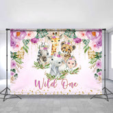 Lofaris Purple Glitter Floral Safari Wild One Birthday Backdrop
