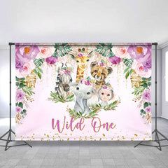 Lofaris Purple Glitter Floral Safari Wild One Birthday Backdrop