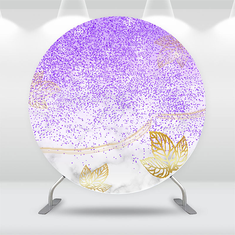 Lofaris Purple Glitter Golden Leaves Birthday Round Backdrop Kit