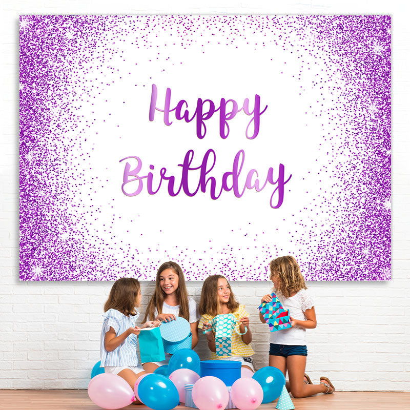 Lofaris Purple Glitter Happy Birthday Backdrop for Women Girls