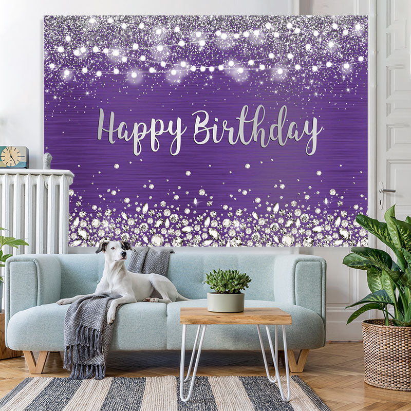 Lofaris Purple Glitter Light Diamonds Happy Birthday Backdrop for Women