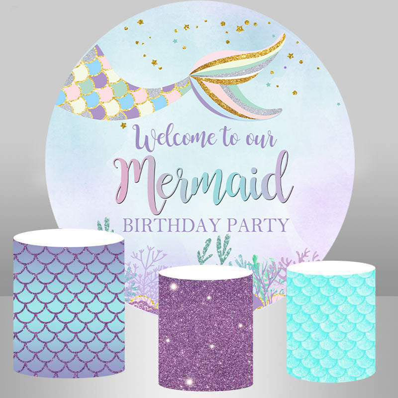 Lofaris Purple Glitter Mermaid Birthday Day Circle Backdrop