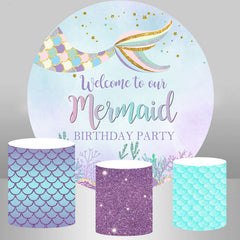 Lofaris Purple Glitter Mermaid Birthday Day Circle Backdrop