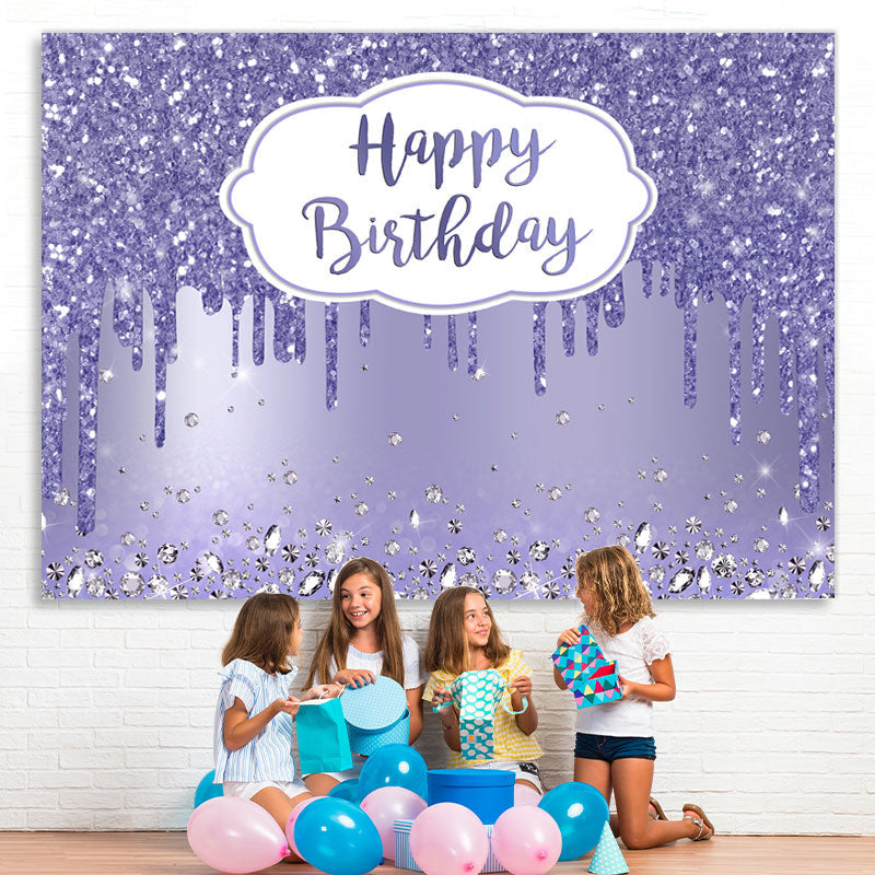 Lofaris Purple Glitter Simple Themed Happy Birthday Backdrop
