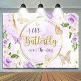 Lofaris Purple Golden Flowers Butterfly Baby Shower Backdrop