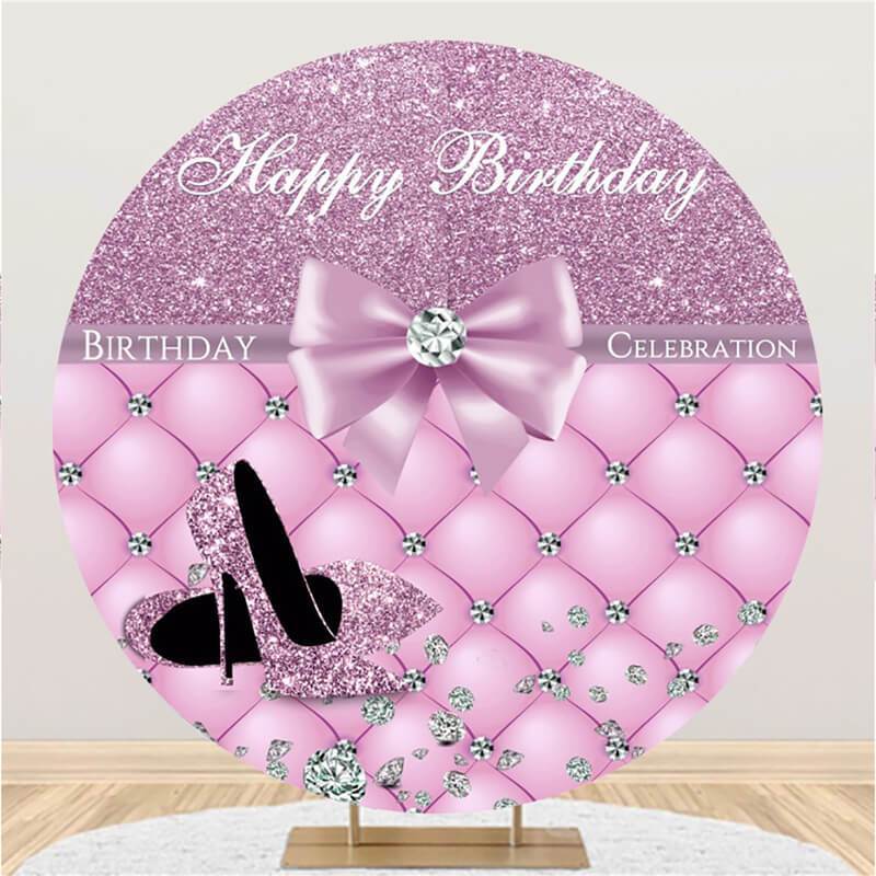 Lofaris Purple Heels And Diamonds Round Birthday Party Backdrop