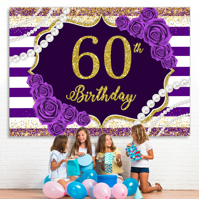 Lofaris Purple Line Rose Gold Glitter 60th Birthday Backdrop