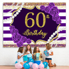 Lofaris Purple Line Rose Gold Glitter 60th Birthday Backdrop