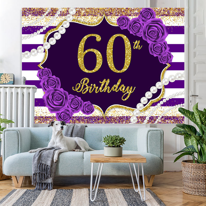 Lofaris Purple Line Rose Gold Glitter 60th Birthday Backdrop