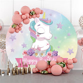 Lofaris Purple Pentagram Unicorn Happy Birthday Round Backdrop