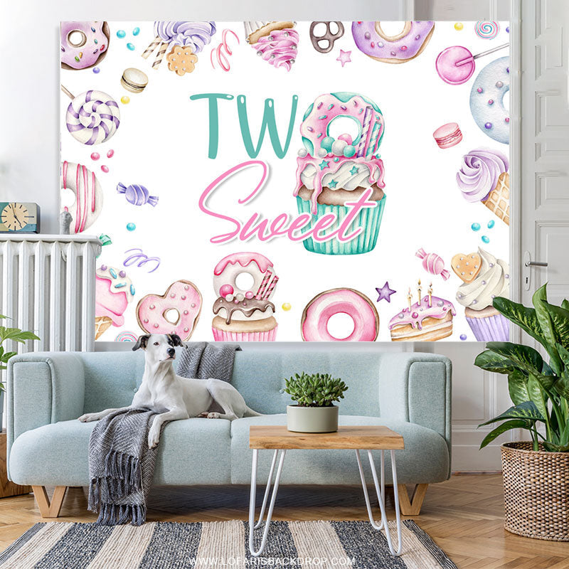 Lofaris Purple Pink Sweet Donuts Happy 2nd Birthday Backdrop
