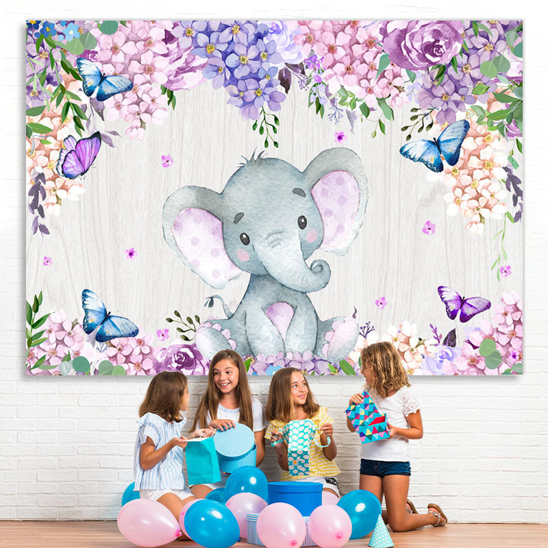 Lofaris Purple Roses and Wisteria Elephent Baby Shower Backdrop