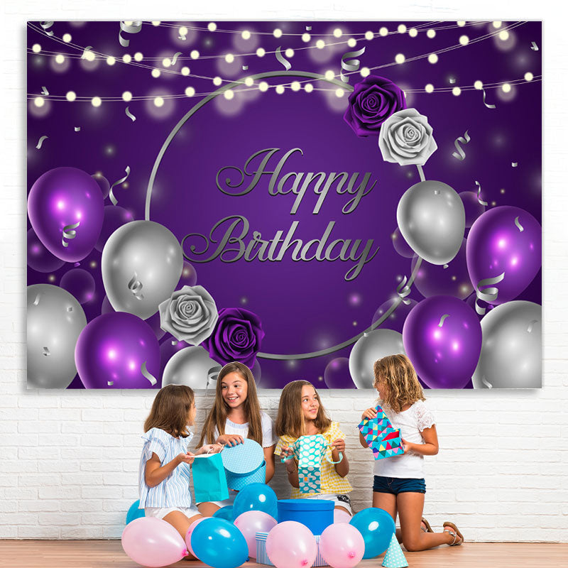 Lofaris Purple Silver Balloons and Florals Birthday Backdrops